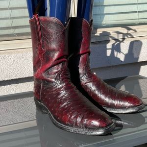[SOLD] Lucchese - Black Cherry (Oxblood) - Full Quill Ostrich Cowboy Boot